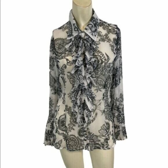 CAbi 731 Catherine Sheer Ruffle Paisley Blouse Small - Picture 2 of 5